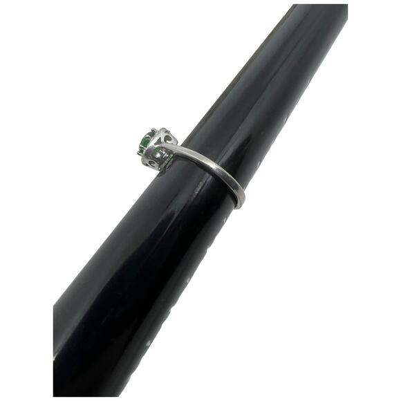 Green Crystal Halo Ring Silver Tone Emerald Color Statement Size 7.5 Modern - Picture 5 of 10